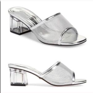 TopShop Silver Dusty Clear Block Heel Slides